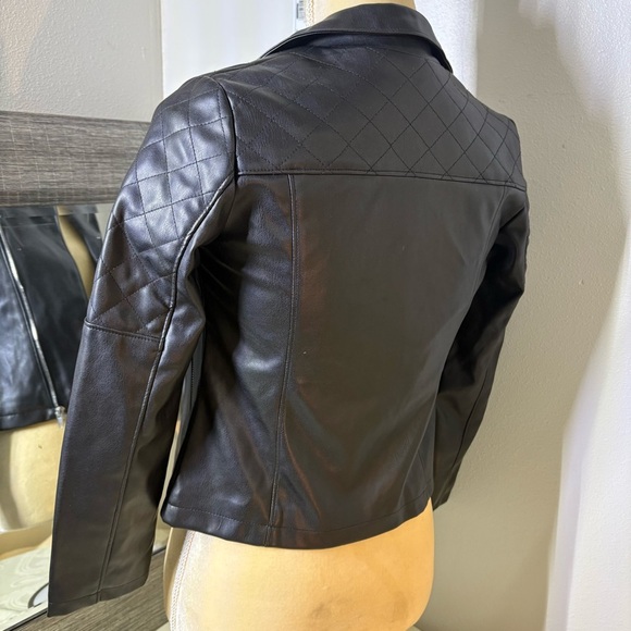 Black Faux Leather Girls Jacket - Picture 6 of 14